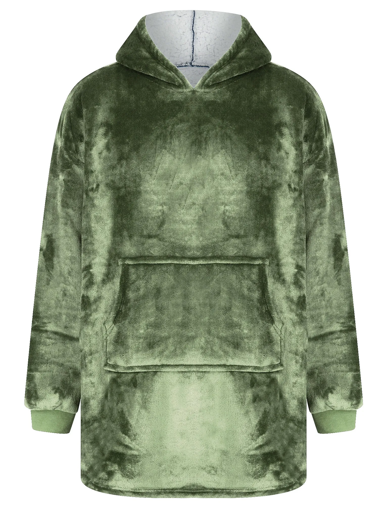 Adult Grizzly Soft Fleece Borg Lined Oversized Hooded Blanket with Pocket in Deep Lichen Green  - Tokyo Laundry