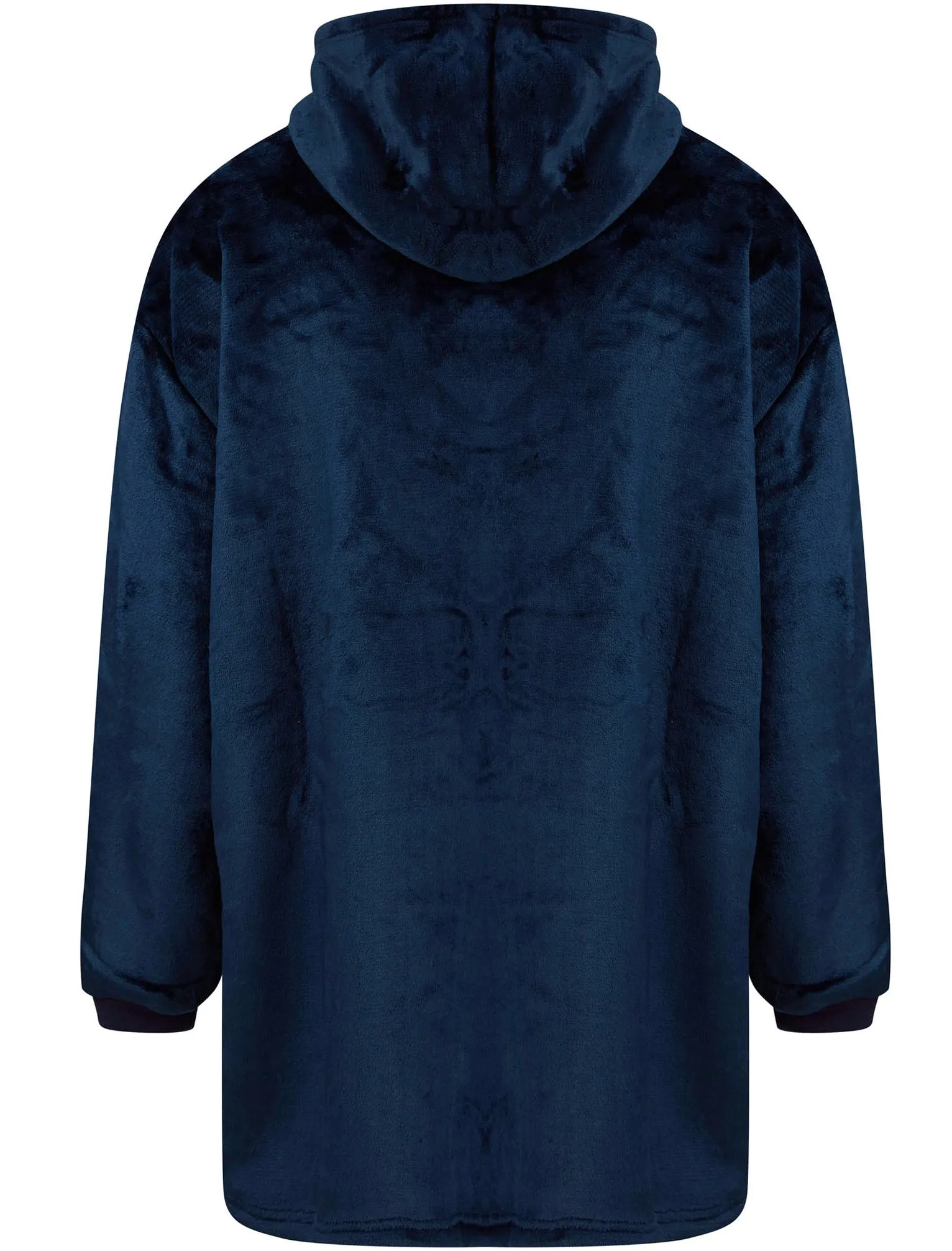 Adult Snuggle Soft Fleece Borg Lined Oversized Hooded Blanket with Pocket in Navy  - Tokyo Laundry