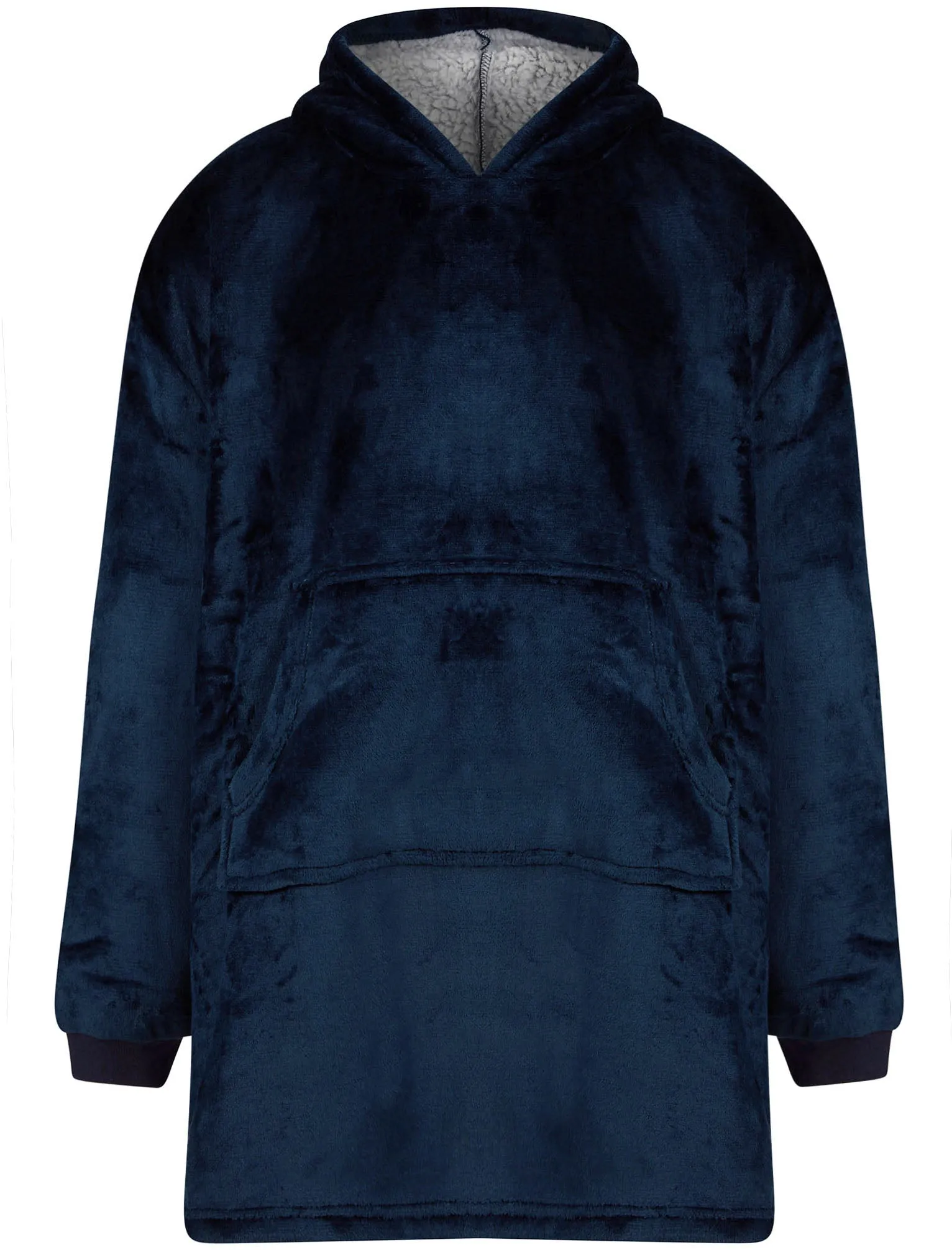 Adult Snuggle Soft Fleece Borg Lined Oversized Hooded Blanket with Pocket in Navy  - Tokyo Laundry