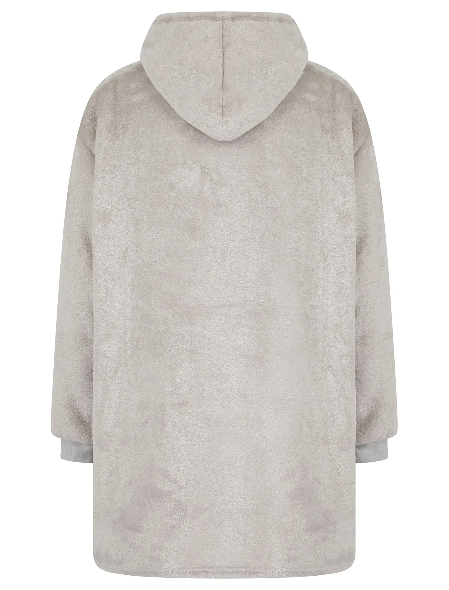 Adult Snuggling Soft Fleece Borg Lined Oversized Hooded Blanket with Pocket in Light Grey Marl - Tokyo Laundry