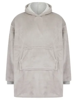 Adult Snuggling Soft Fleece Borg Lined Oversized Hooded Blanket with Pocket in Light Grey Marl - Tokyo Laundry
