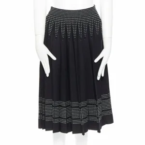 ALEXANDER MCQUEEN black white dot jacquard knit pleated flare midi skirt IT42 M