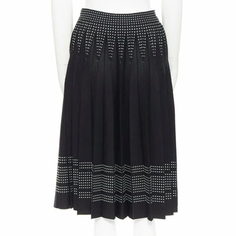 ALEXANDER MCQUEEN black white dot jacquard knit pleated flare midi skirt IT42 M