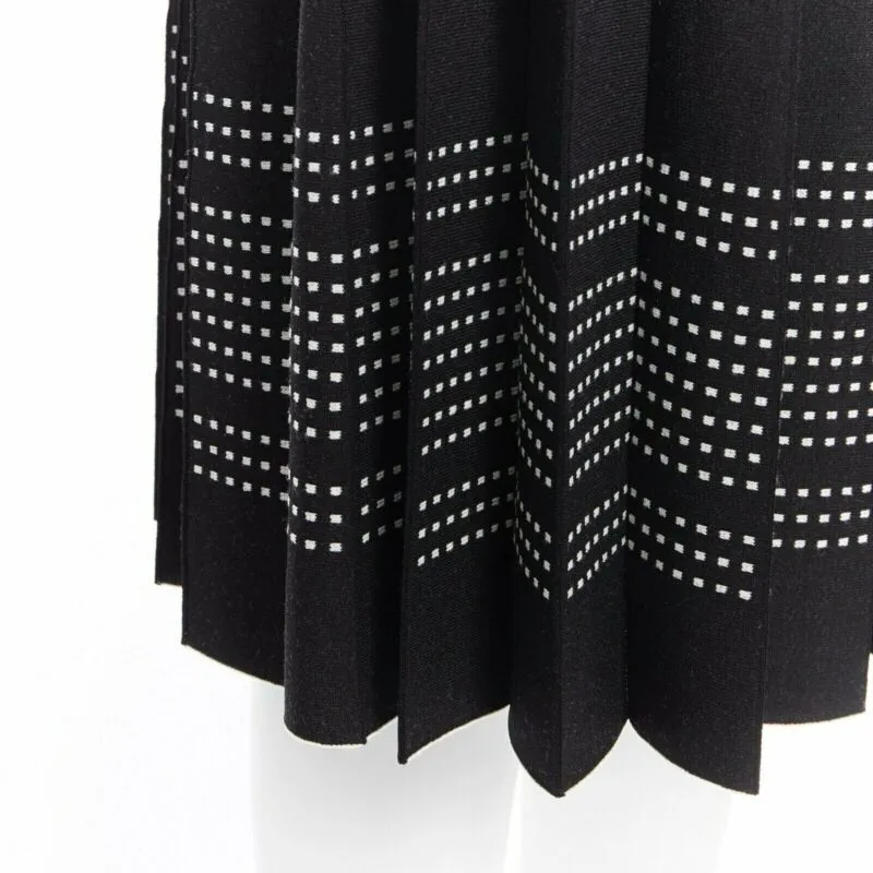 ALEXANDER MCQUEEN black white dot jacquard knit pleated flare midi skirt IT42 M