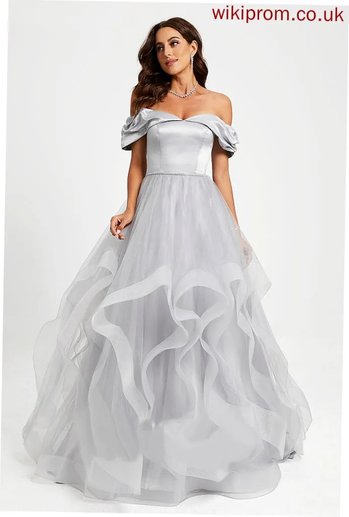 Aliana Train Prom Dresses Sweep Satin Tulle Ball-Gown/Princess Off-the-Shoulder