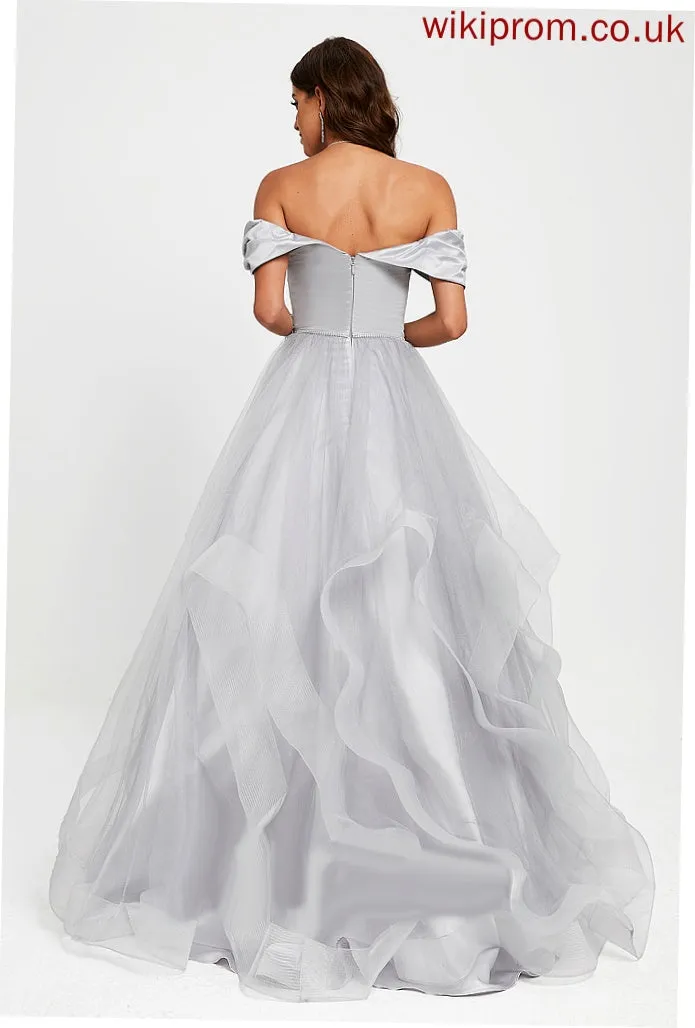 Aliana Train Prom Dresses Sweep Satin Tulle Ball-Gown/Princess Off-the-Shoulder