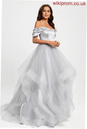 Aliana Train Prom Dresses Sweep Satin Tulle Ball-Gown/Princess Off-the-Shoulder
