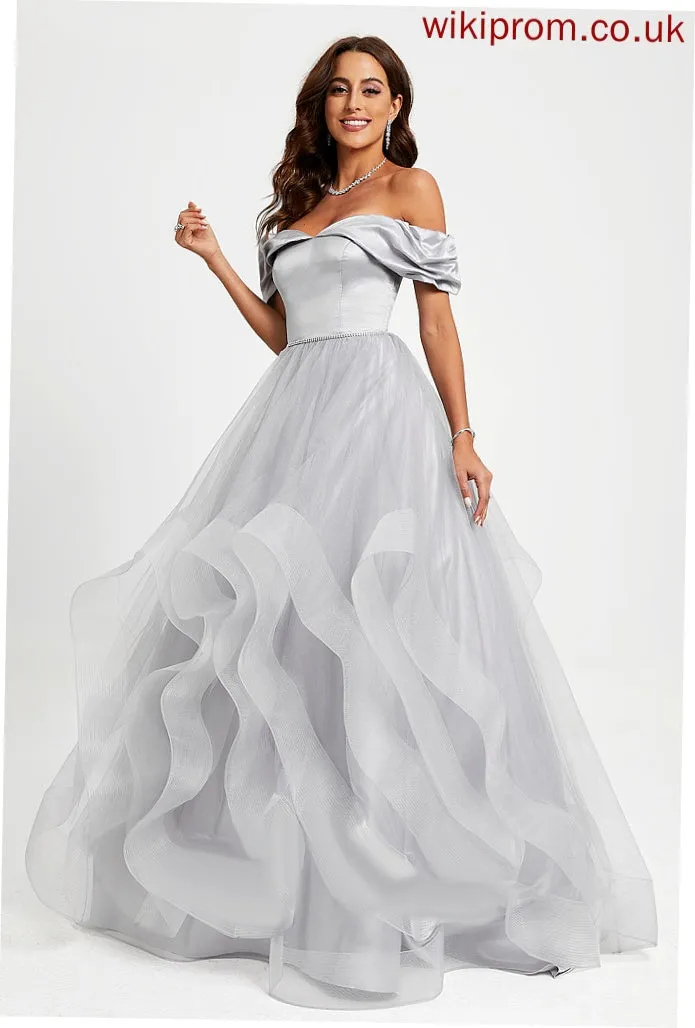 Aliana Train Prom Dresses Sweep Satin Tulle Ball-Gown/Princess Off-the-Shoulder