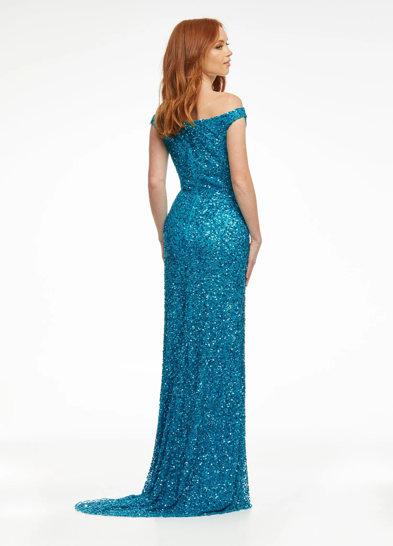 Ashley Lauren 11067 Size 14, 22 Multi/Black Prom Dress Off the Shoulder Sequin Slit Gown