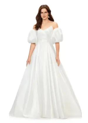 Ashley Lauren 11323 Strapless Detachable Puff Sleeves Phantom Satin Ballgown Long Prom Dress Pageant