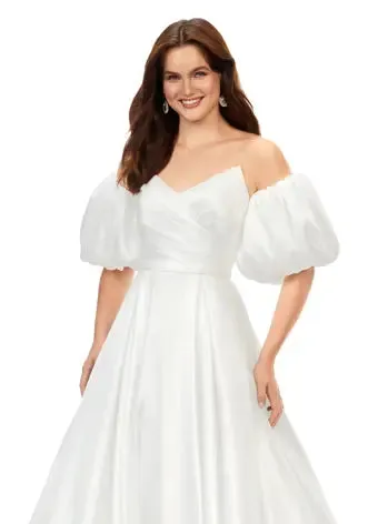 Ashley Lauren 11323 Strapless Detachable Puff Sleeves Phantom Satin Ballgown Long Prom Dress Pageant
