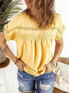 Bohemian Embroidered Deep V-Neck Short-Sleeved Top For Women - Loose Fit Shirt 252142
