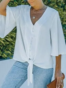 Bohemian Embroidered Deep V-Neck Short-Sleeved Top For Women - Loose Fit Shirt 252142