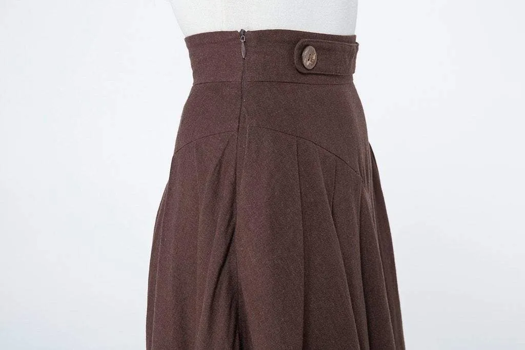 Brown A Line Midi Linen Skirt C1064#
