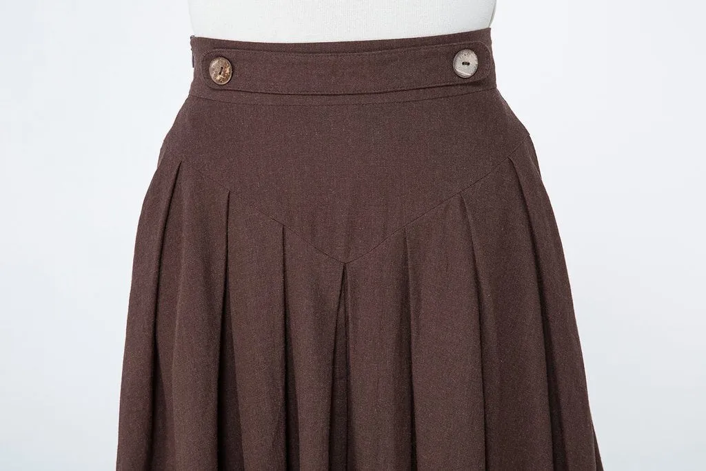Brown A Line Midi Linen Skirt C1064#