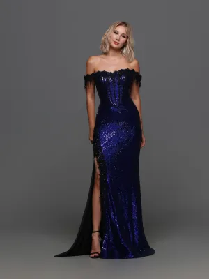 Candice Wang 72351 Size 14 Black Long Sequin off the shoulder lace formal dress corset high slit Gown
