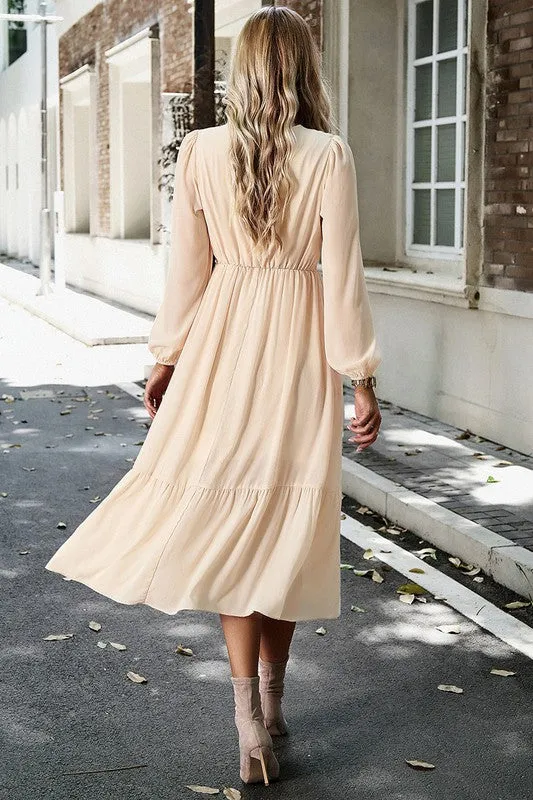 Crossed Front Ruffled Midi Dress