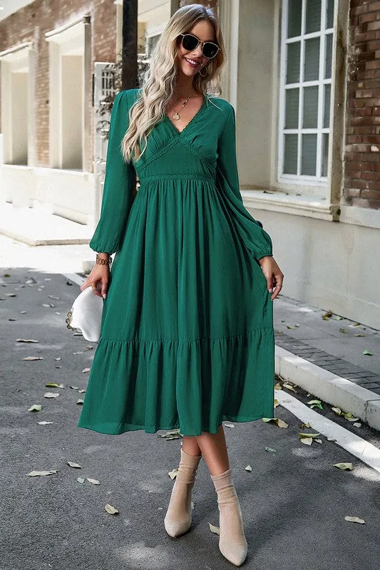 Crossed Front Ruffled Midi Dress