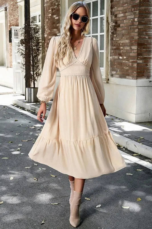 Crossed Front Ruffled Midi Dress