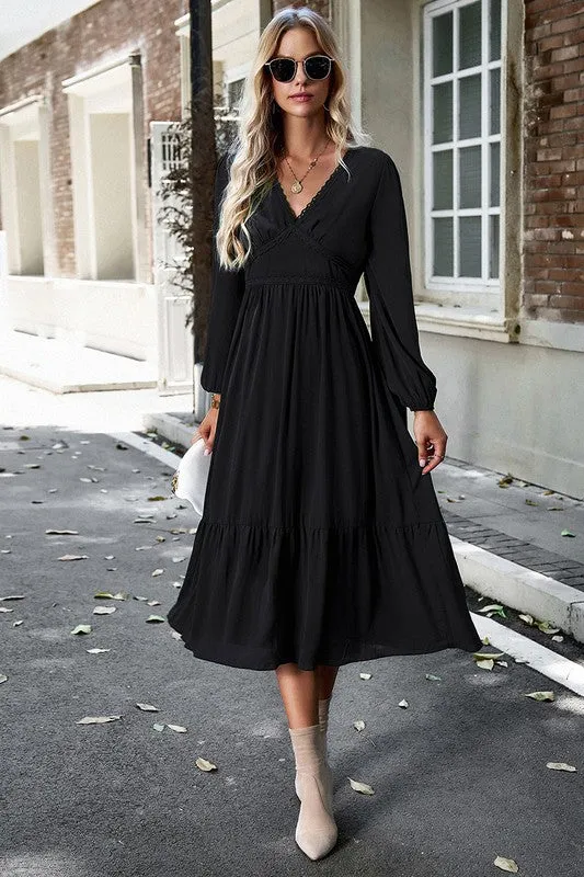 Crossed Front Ruffled Midi Dress