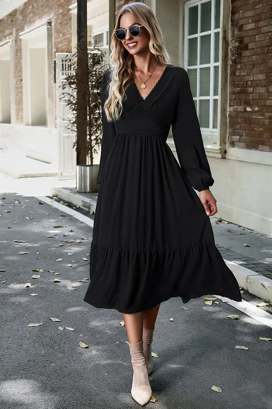 Crossed Front Ruffled Midi Dress
