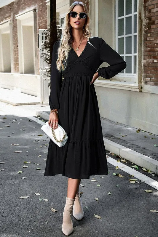 Crossed Front Ruffled Midi Dress