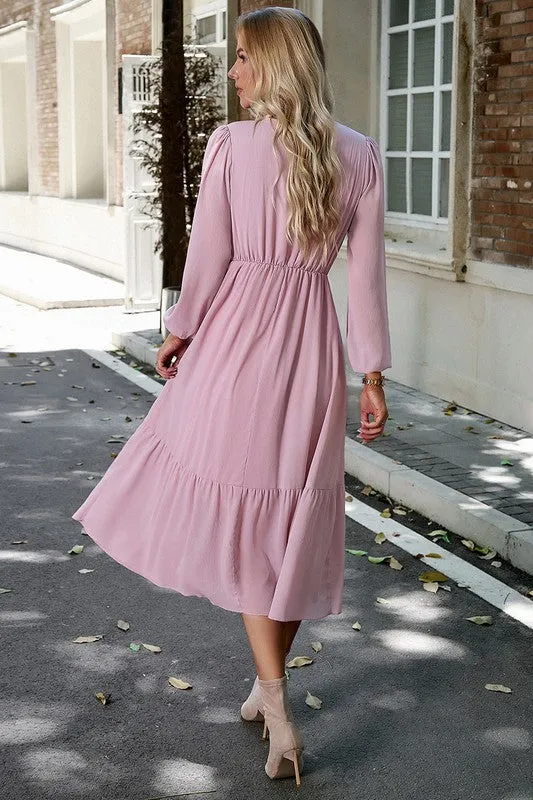 Crossed Front Ruffled Midi Dress
