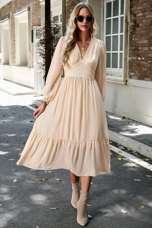 Crossed Front Ruffled Midi Dress