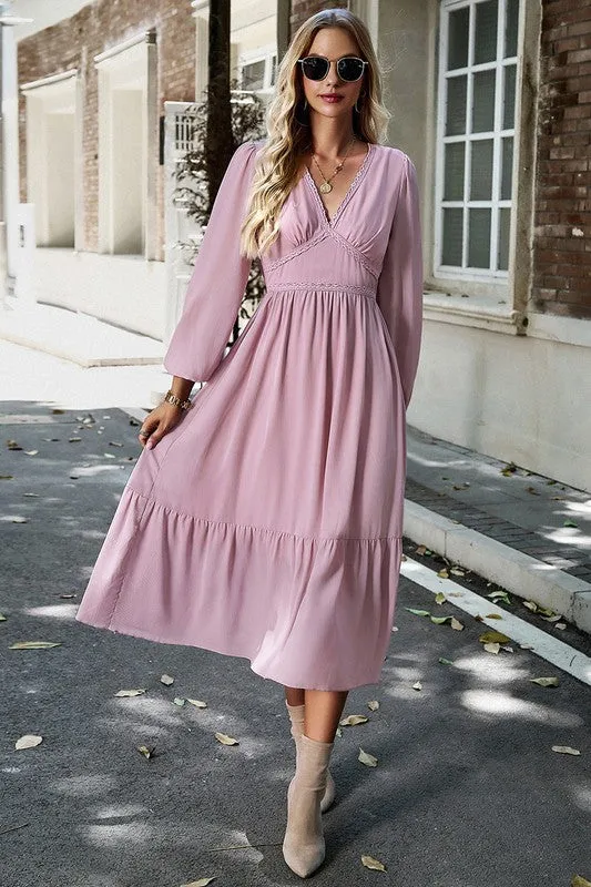 Crossed Front Ruffled Midi Dress