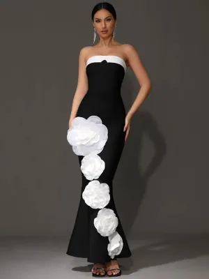 Elvy Strapless Bandage Flower Gown Dress