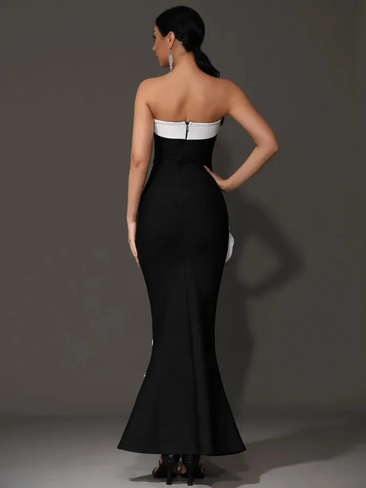 Elvy Strapless Bandage Flower Gown Dress