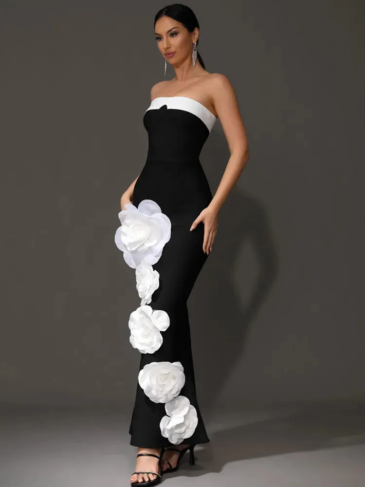 Elvy Strapless Bandage Flower Gown Dress