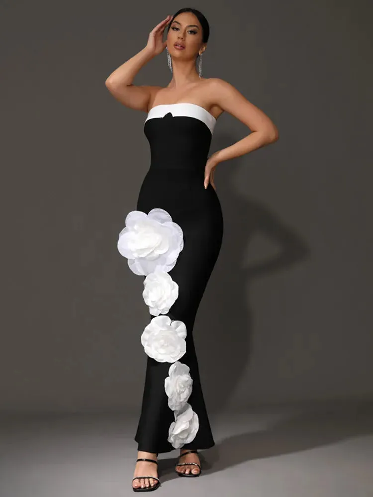 Elvy Strapless Bandage Flower Gown Dress
