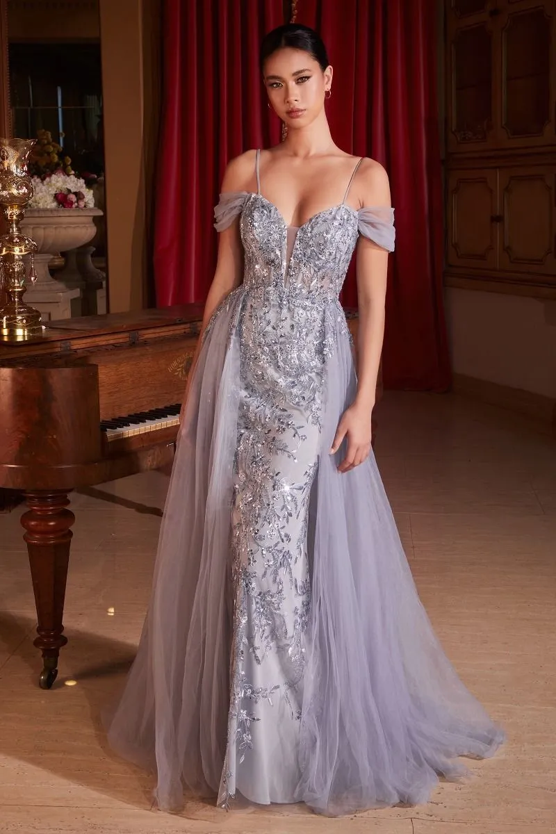 EMBELLISHED OFF THE SHOULDER FITTED GOWN CDSF009