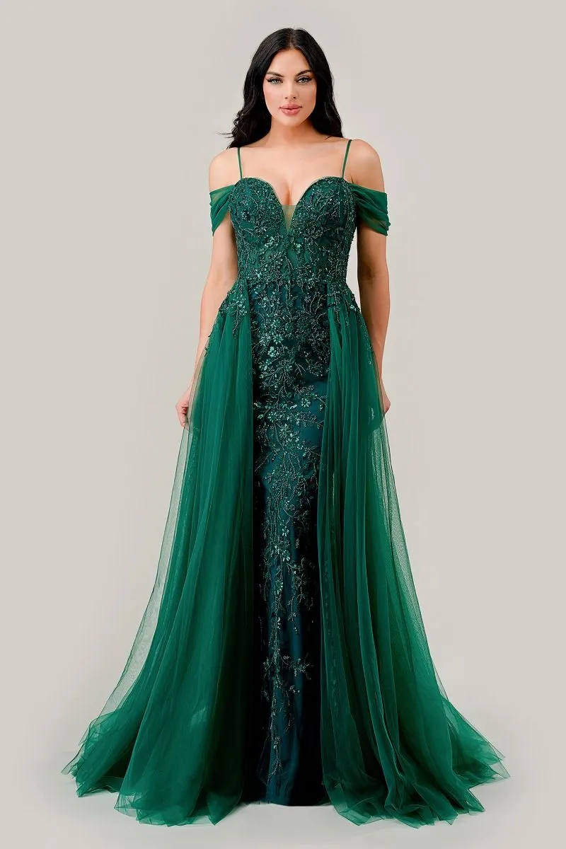 EMBELLISHED OFF THE SHOULDER FITTED GOWN CDSF009