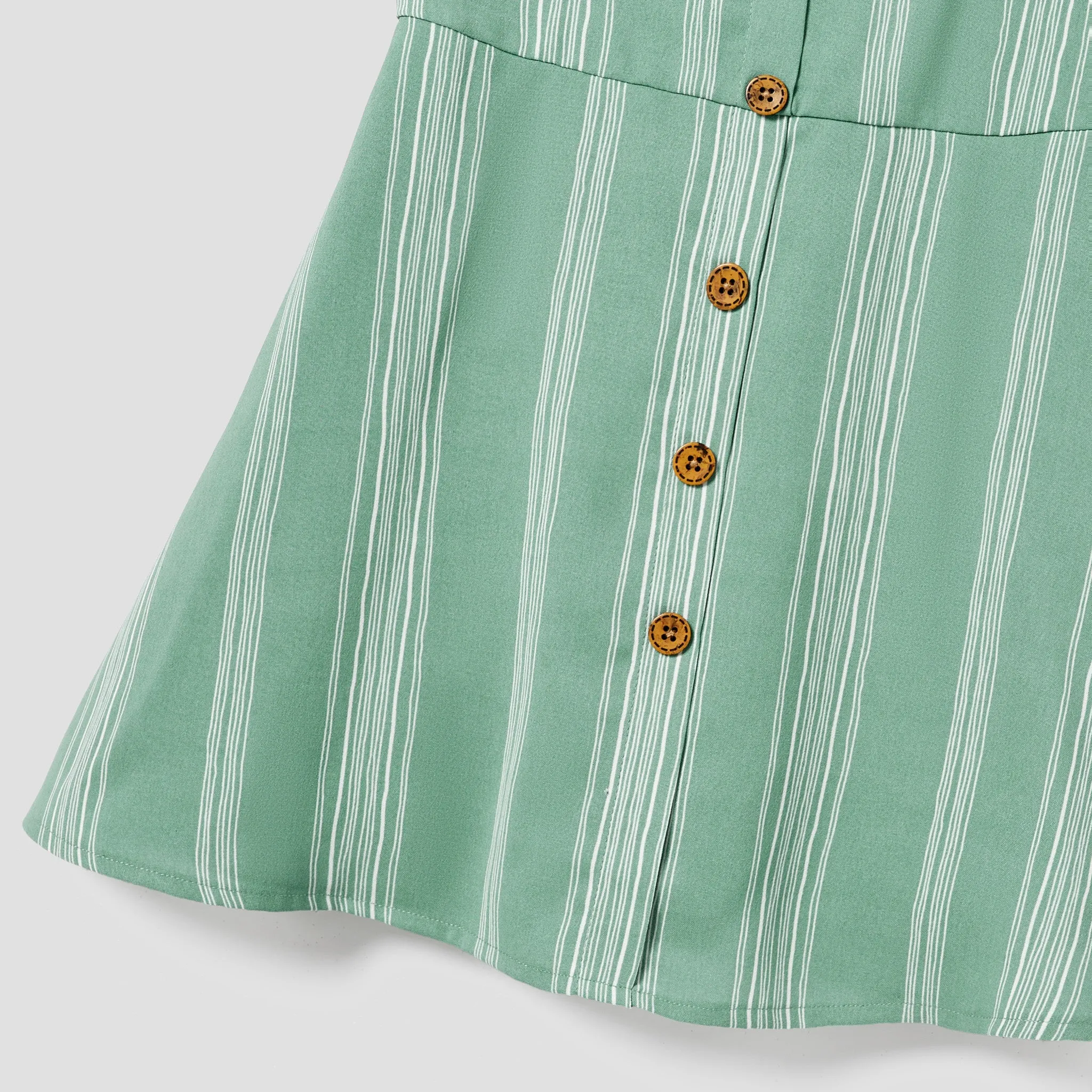 Family Matching Colorblock T-shirt and Tie Front V-Neck Stripe Button-Front Spaghetti Strap Dress
