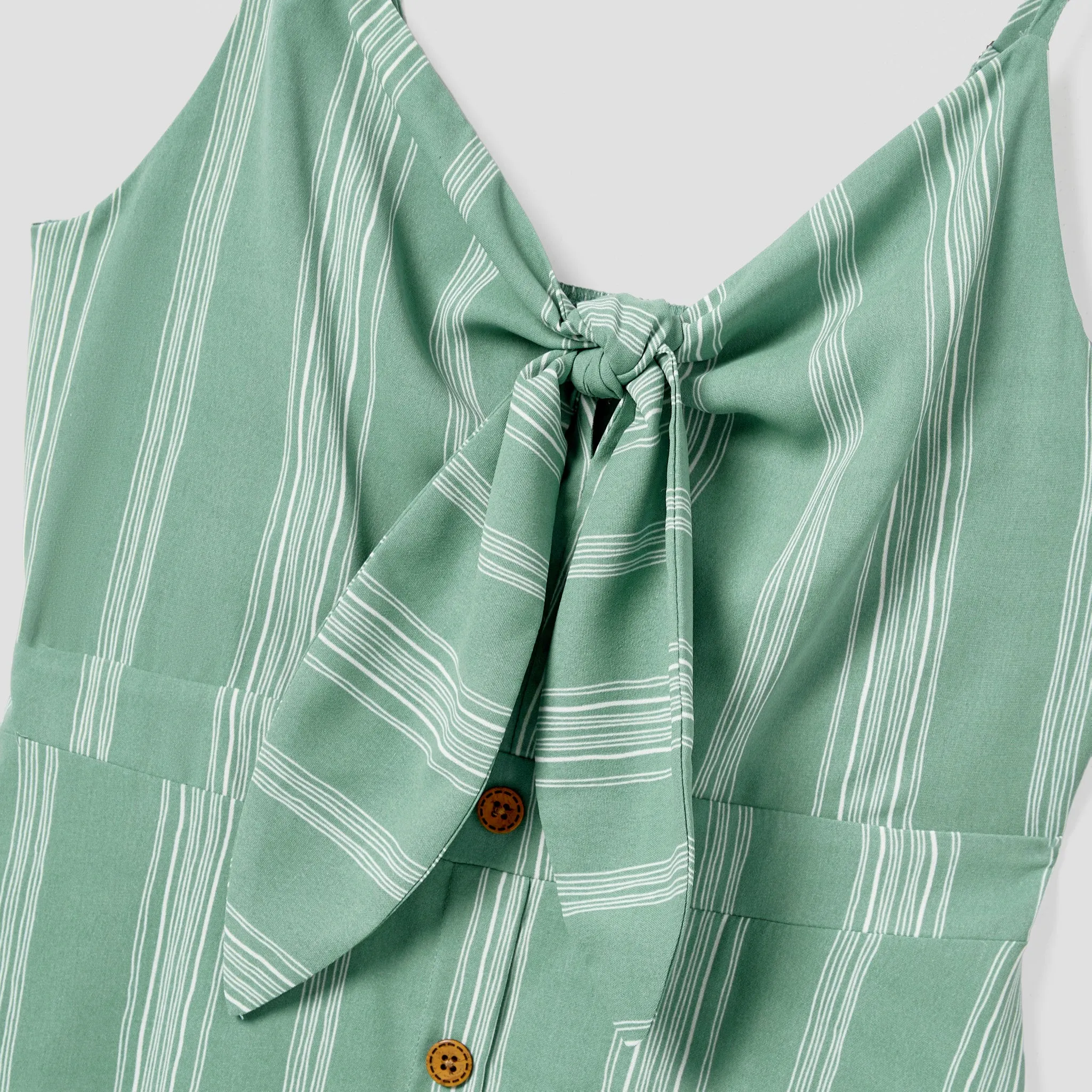 Family Matching Colorblock T-shirt and Tie Front V-Neck Stripe Button-Front Spaghetti Strap Dress