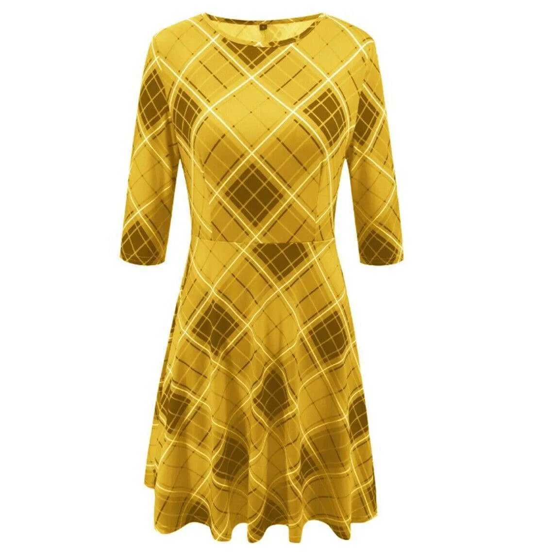 FashionSierra - Summer Women Boho Plaid Check Midi Dress Ladies Elegant Formal Party Beach Wrap Casual Bodycon Round Neck Dress