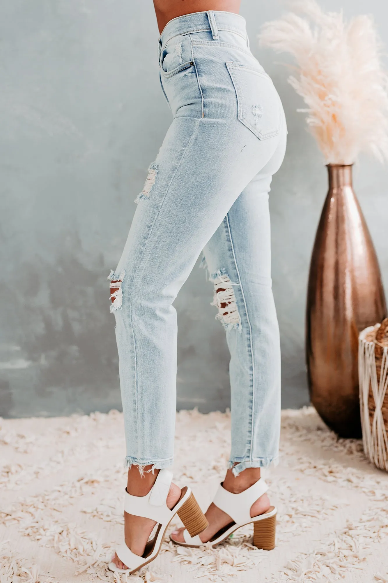 Fight The Fear Sneak Peek High Rise Distressed Skinny Jeans (Medium Light)