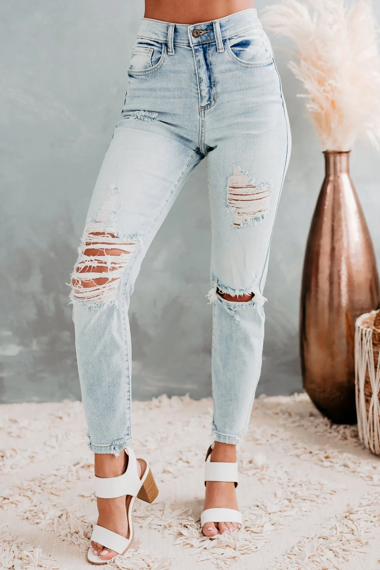 Fight The Fear Sneak Peek High Rise Distressed Skinny Jeans (Medium Light)