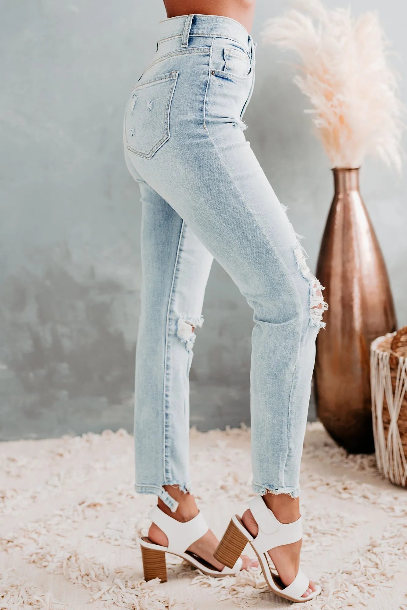 Fight The Fear Sneak Peek High Rise Distressed Skinny Jeans (Medium Light)