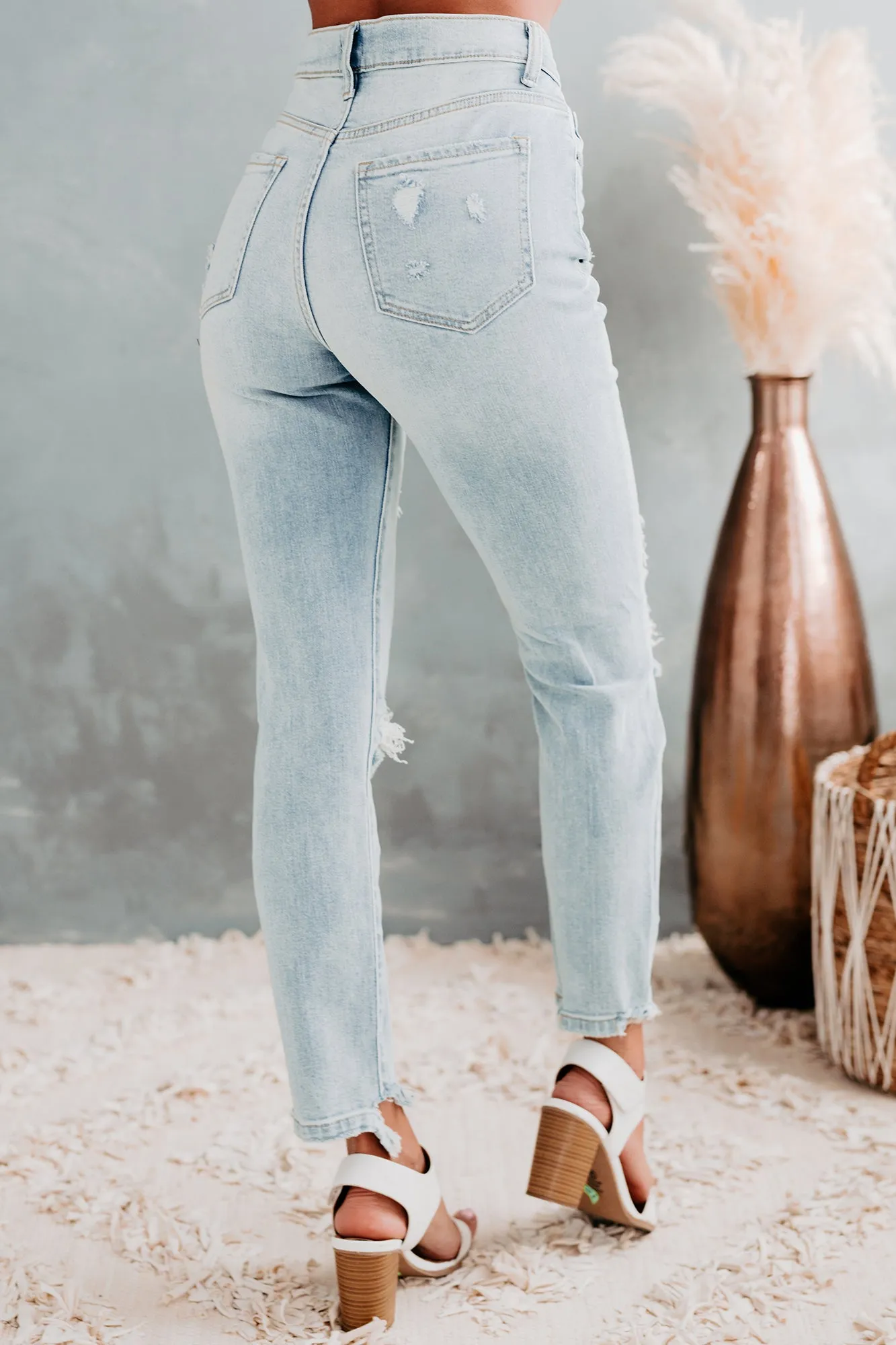 Fight The Fear Sneak Peek High Rise Distressed Skinny Jeans (Medium Light)
