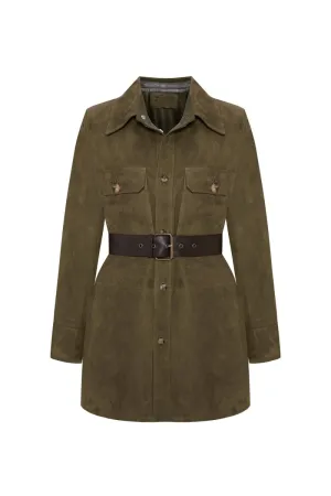 Gia Women's Belted Suede Oversize Shirt - Khaki