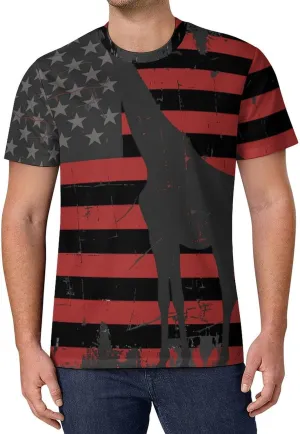 Giraffe Funny 4th of July U.S Flag Men's T-Shirts Short Sleeve Tee Classic Hawaiian Shirt Athletic Workout Tops