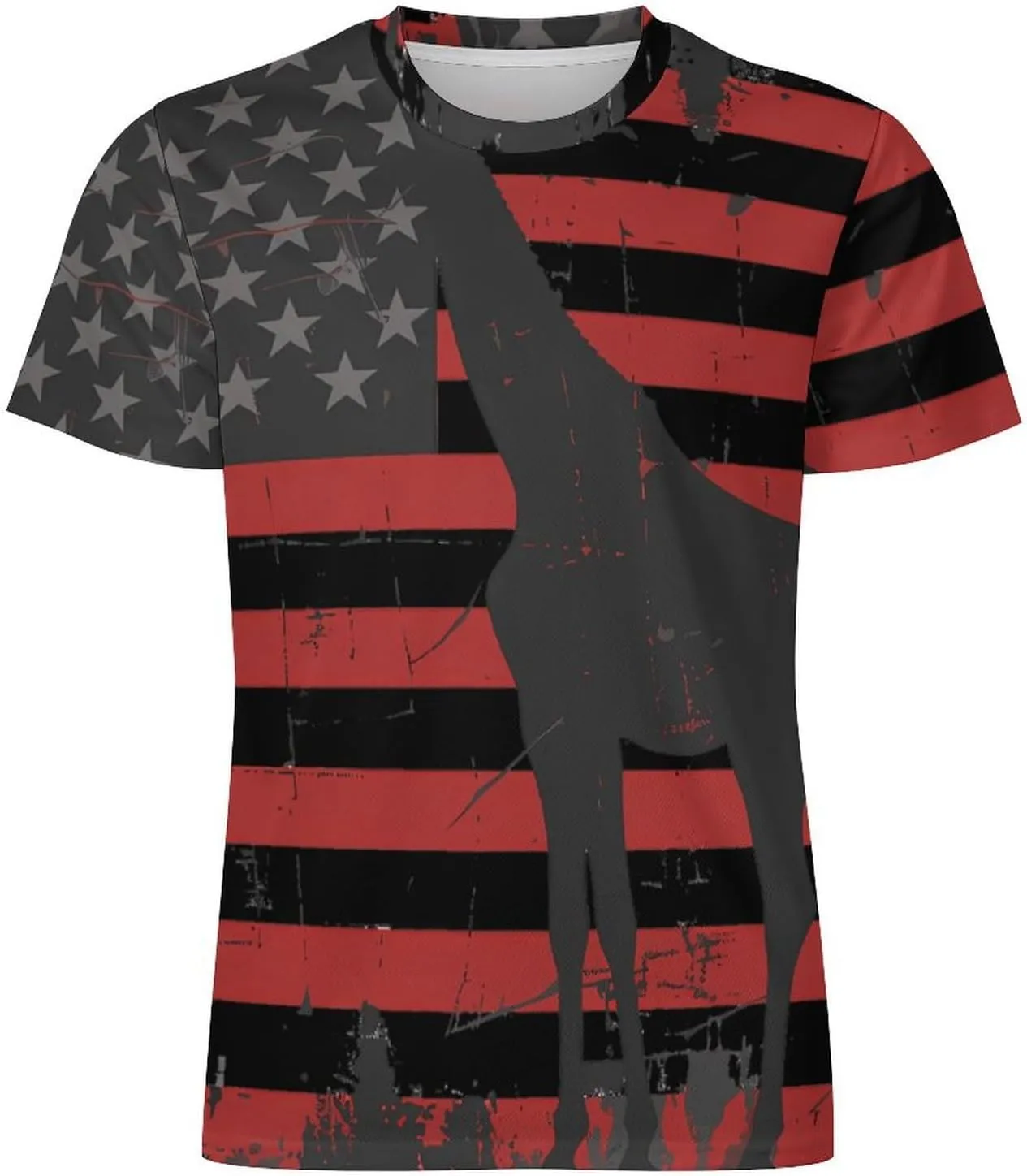 Giraffe Funny 4th of July U.S Flag Men's T-Shirts Short Sleeve Tee Classic Hawaiian Shirt Athletic Workout Tops