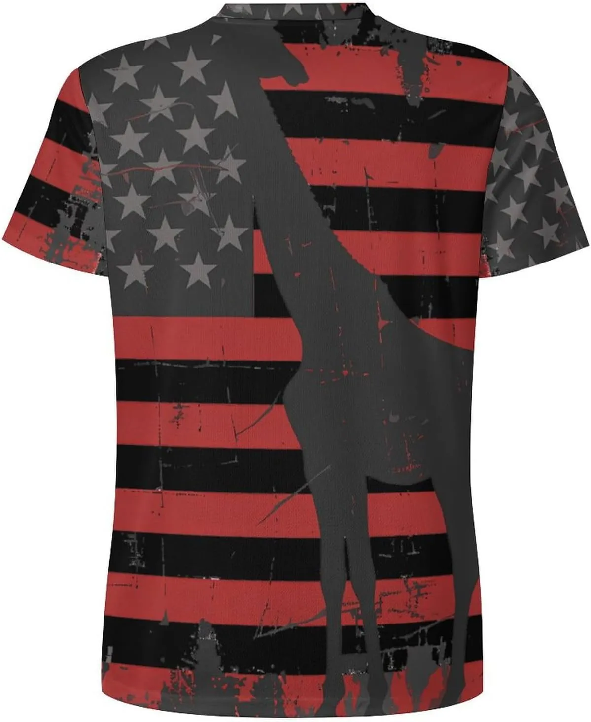 Giraffe Funny 4th of July U.S Flag Men's T-Shirts Short Sleeve Tee Classic Hawaiian Shirt Athletic Workout Tops