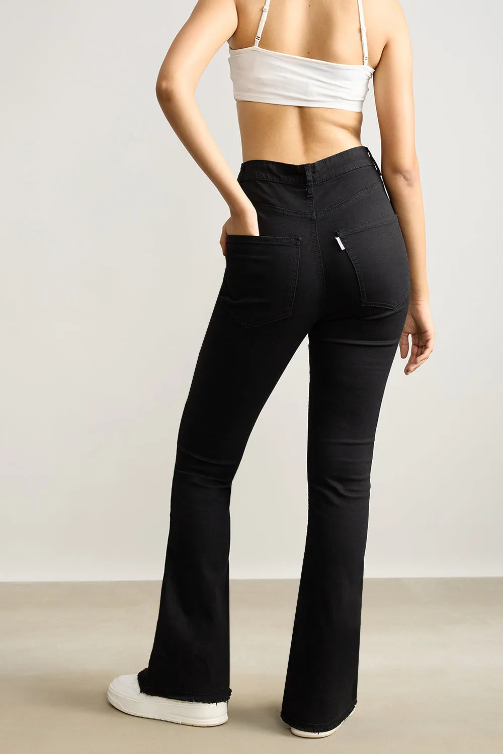 High Waisted Slim Black Bootcut Jeans