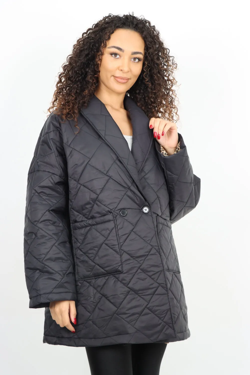 Italian Leopard Lined Quilted Padded Front Pockets  Jacket