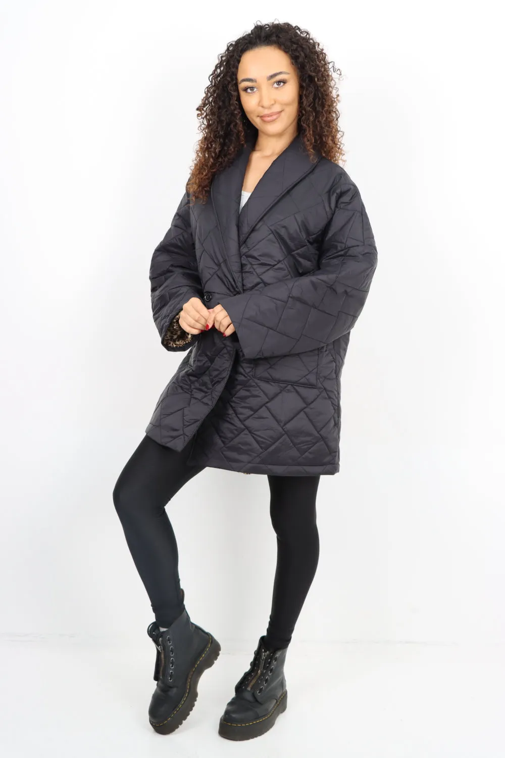 Italian Leopard Lined Quilted Padded Front Pockets  Jacket