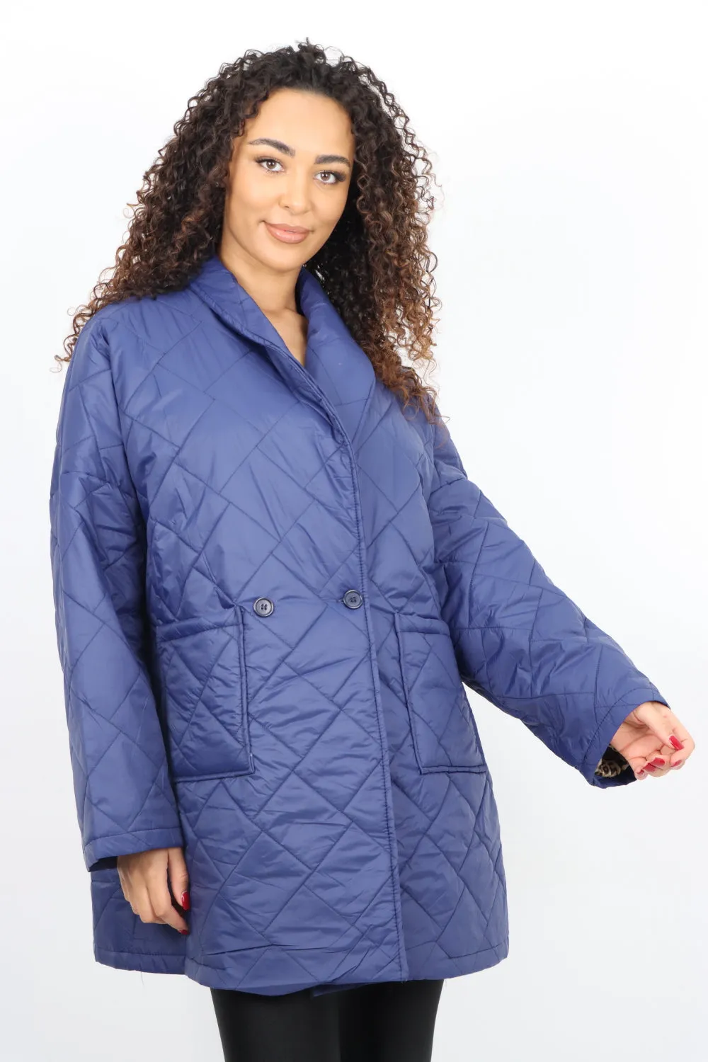 Italian Leopard Lined Quilted Padded Front Pockets  Jacket